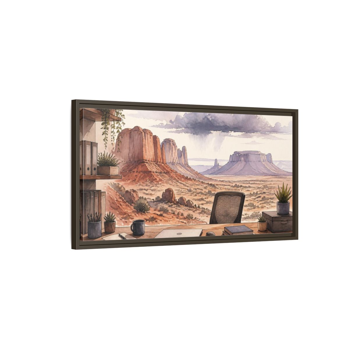 Main Mockup. Office Desert Mesa View shown as framed canvas print