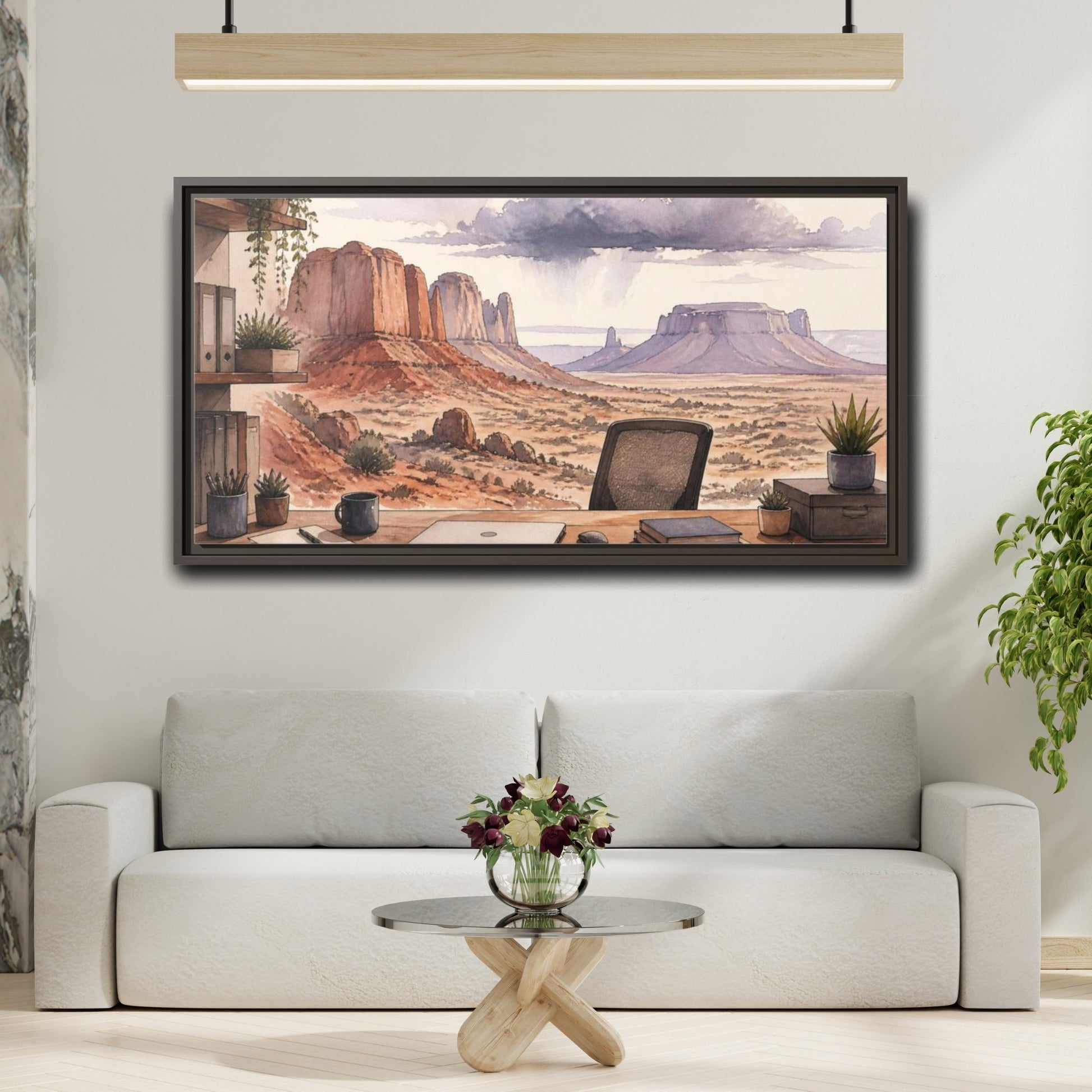 Mockup 2. Office Desert Mesa View shown as framed canvas print