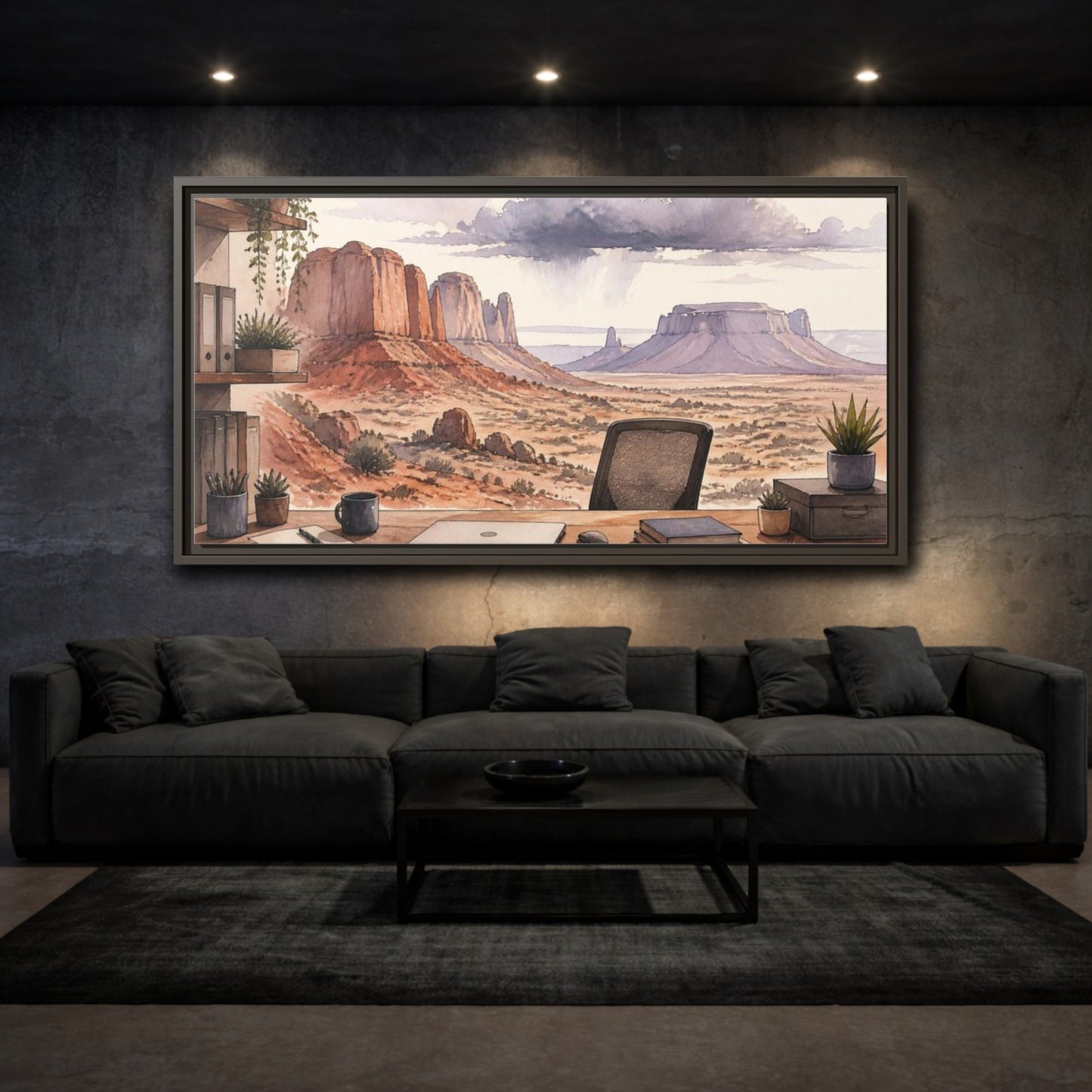 Mockup 3. Office Desert Mesa View shown as framed canvas print