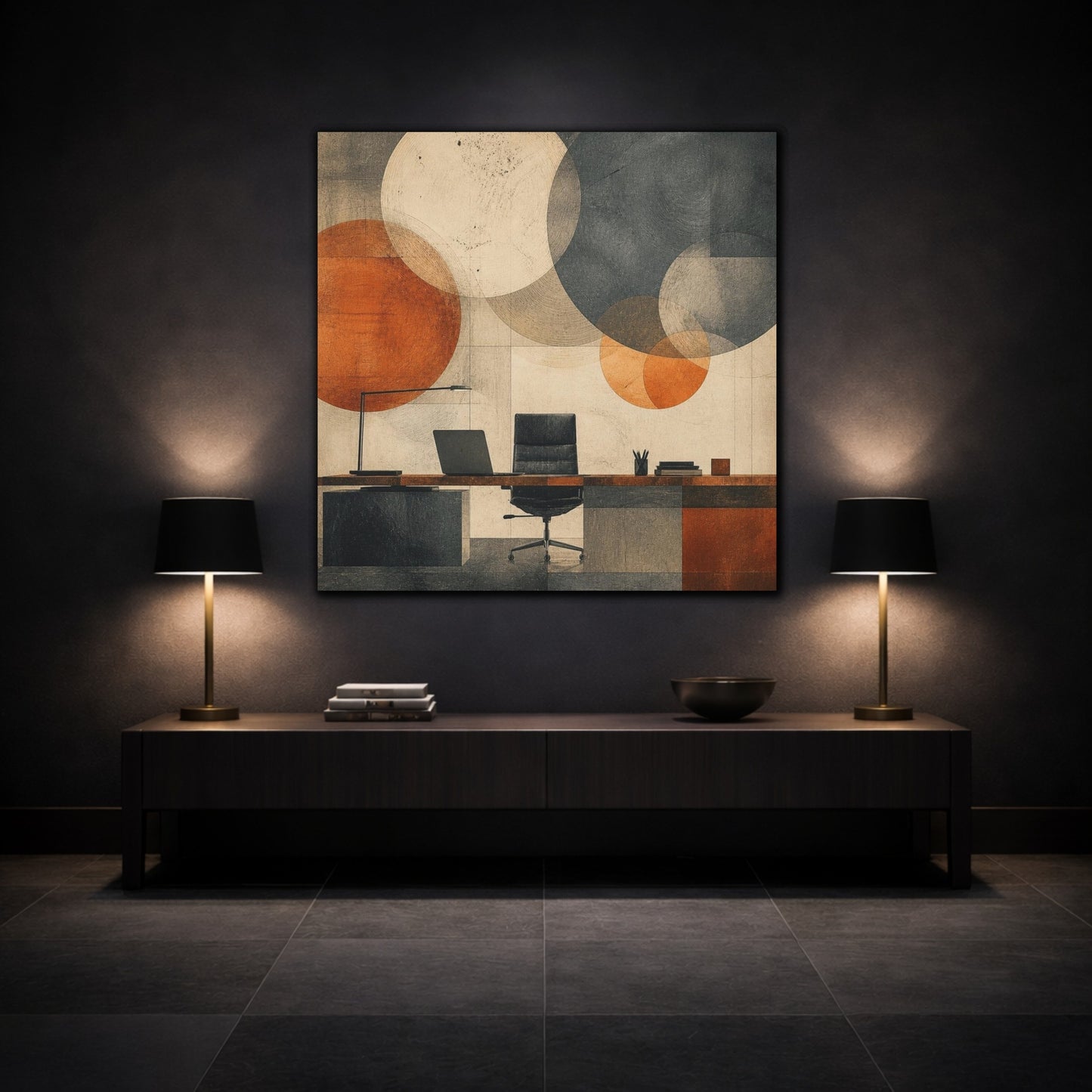 Mockup 3. Office Desk Composition shown as canvas print