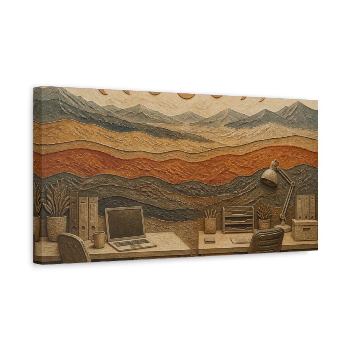 Side Mockup 3. Office Desk Landscape shown as canvas print