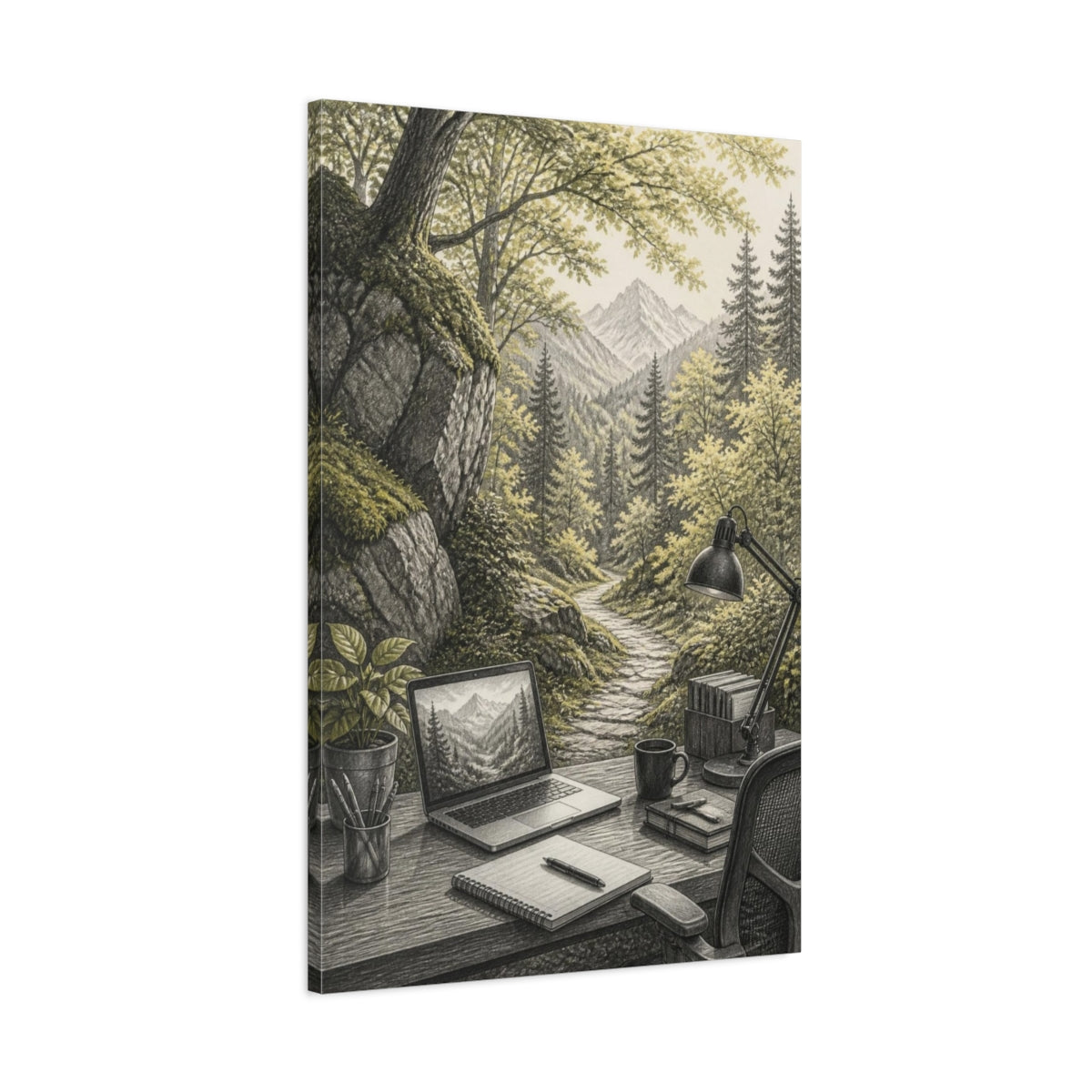Main Mockup. Office Desk Retreat shown as canvas print