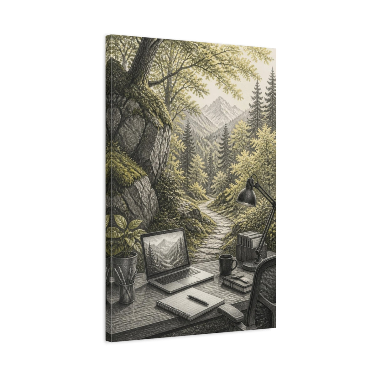 Side Mockup 2. Office Desk Retreat shown as canvas print