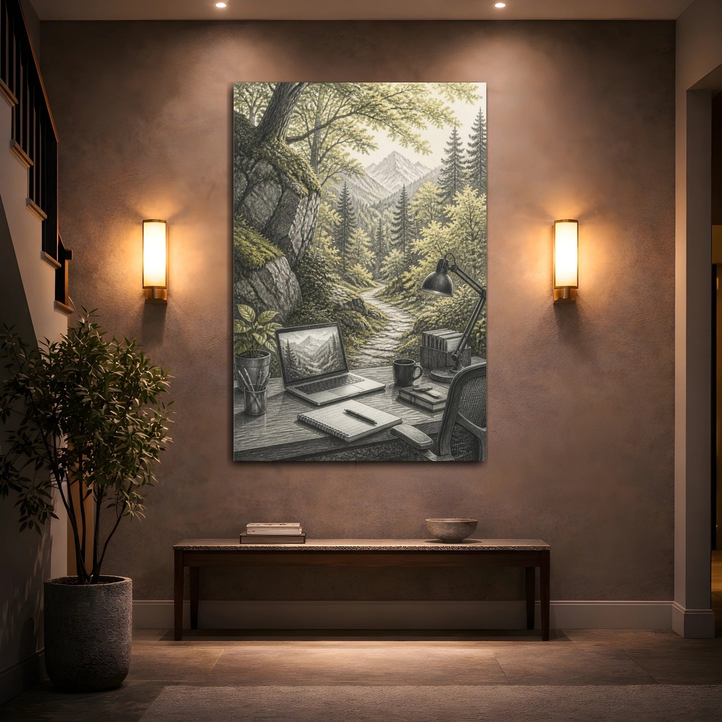 Mockup 2. Office Desk Retreat shown as canvas print
