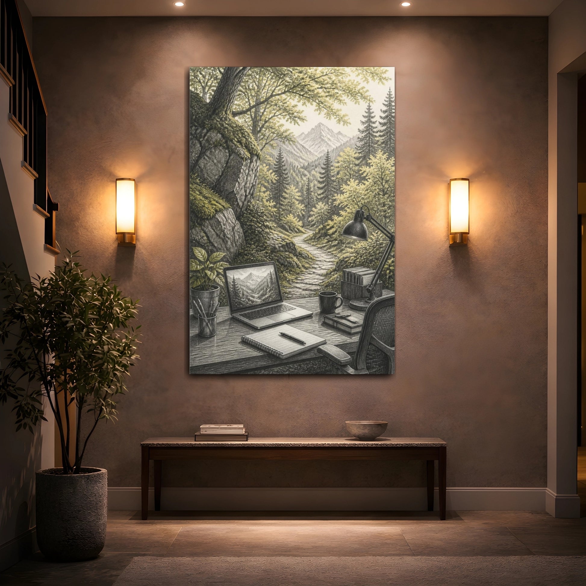 Mockup 2. Office Desk Retreat shown as canvas print