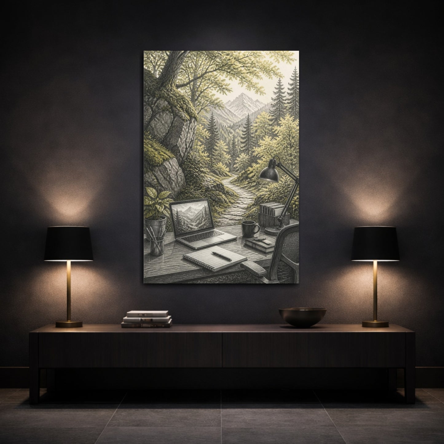 Mockup 3. Office Desk Retreat shown as canvas print