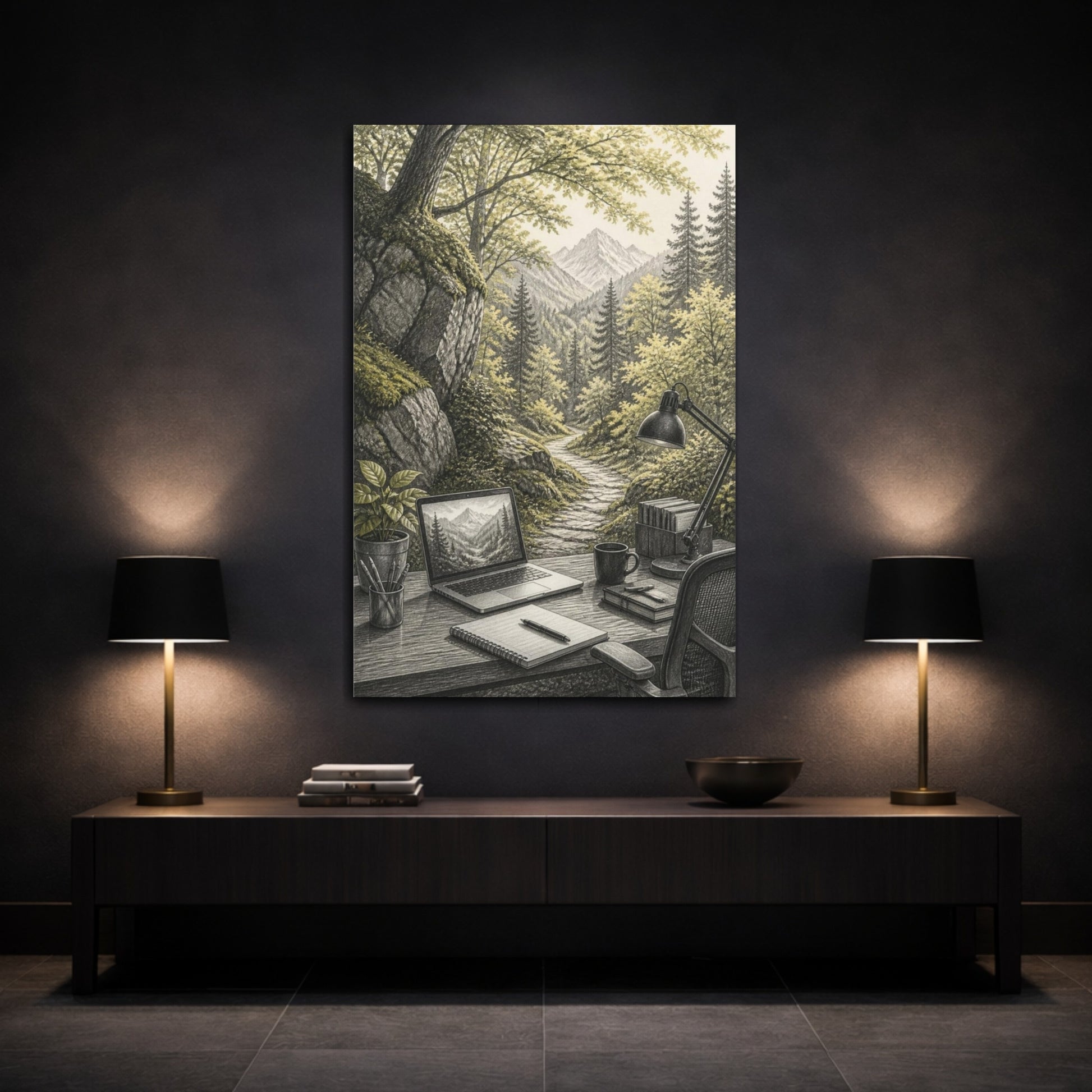 Mockup 3. Office Desk Retreat shown as canvas print