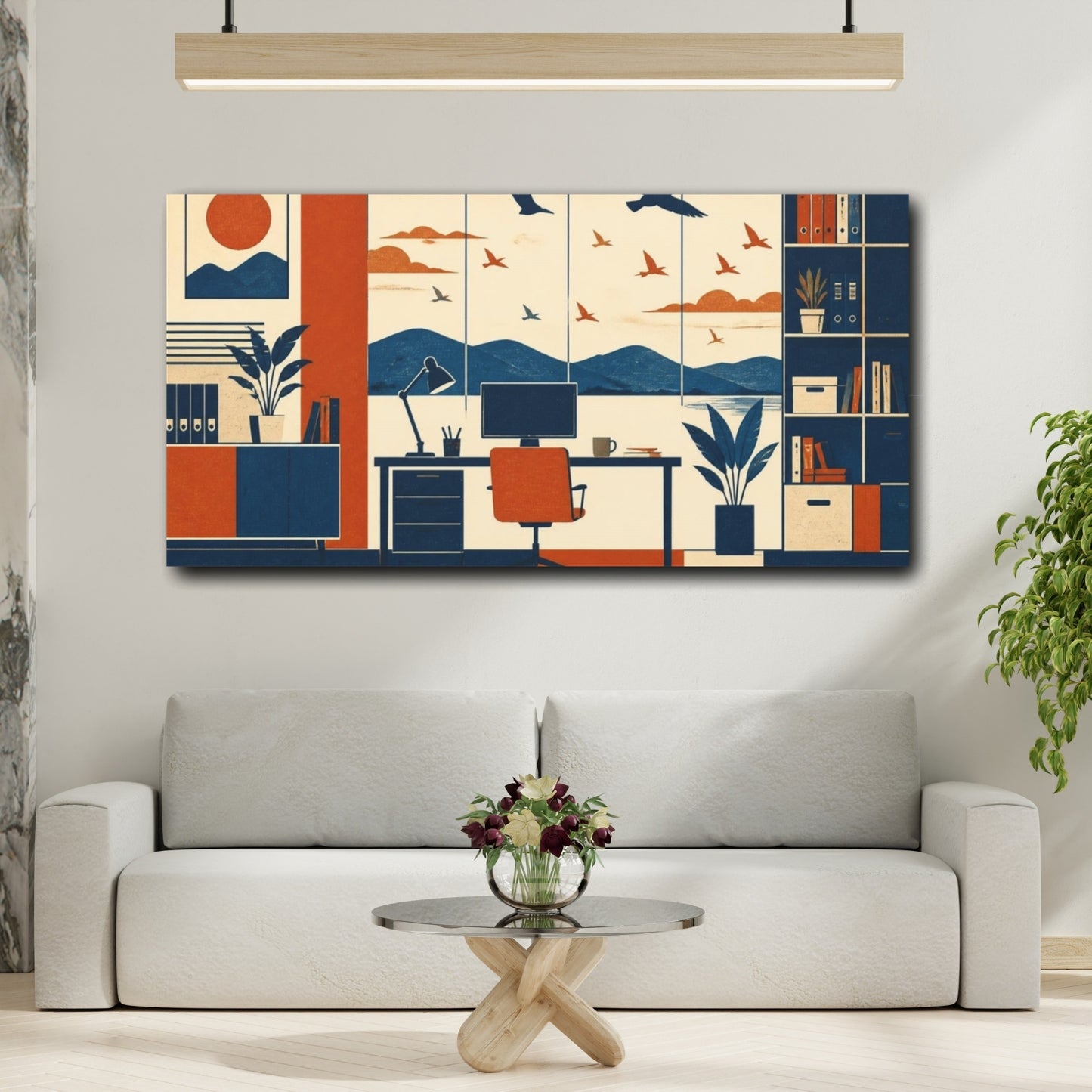 Mockup 2. Office Desk With Birds shown as canvas print