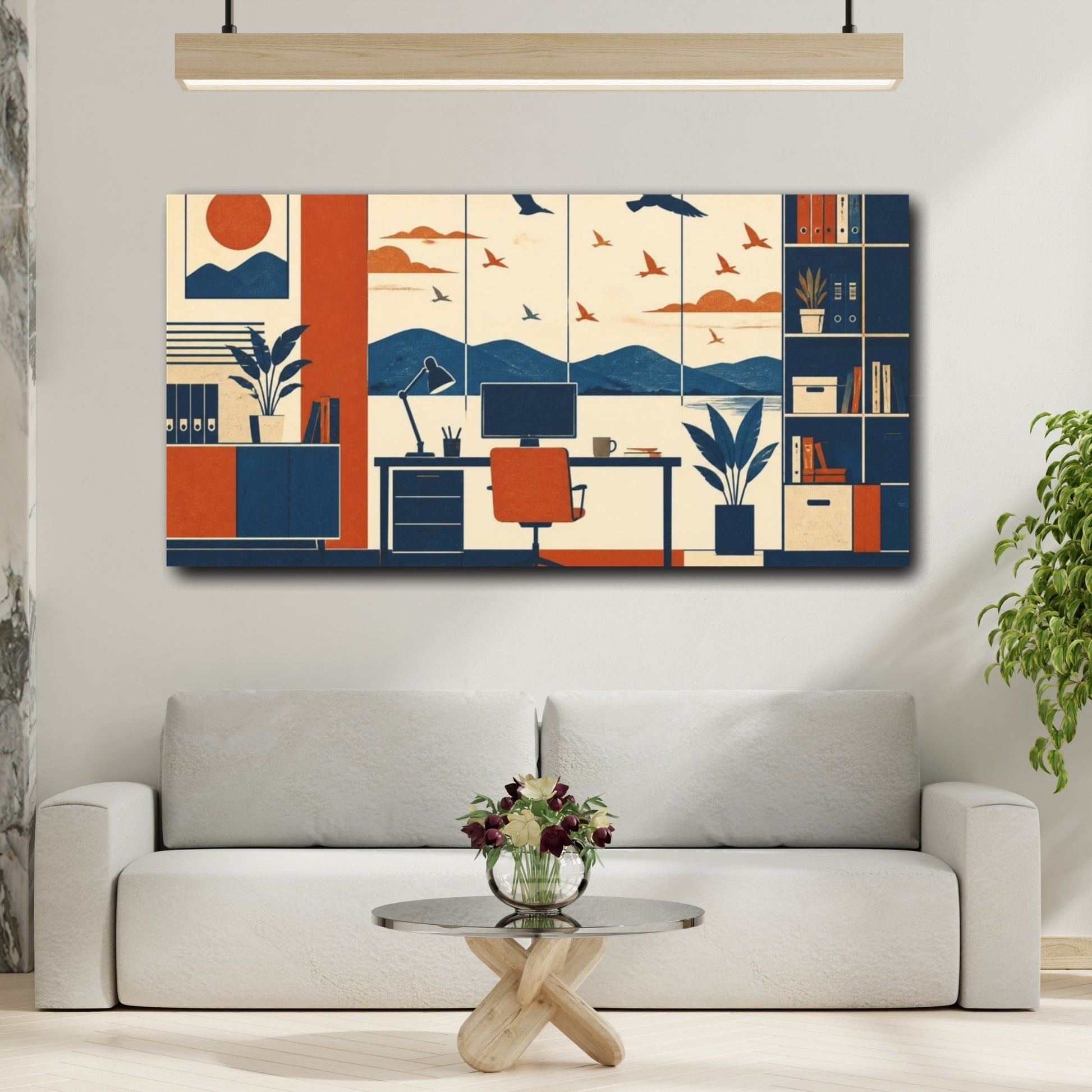 Mockup 2. Office Desk With Birds shown as canvas print