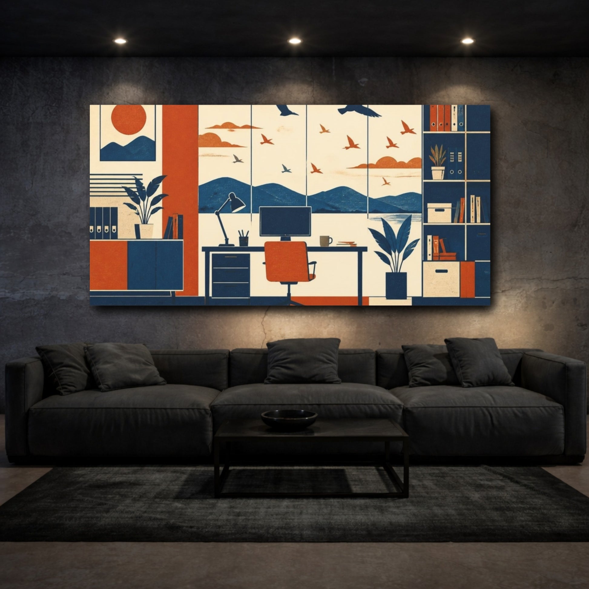 Mockup 3. Office Desk With Birds shown as canvas print