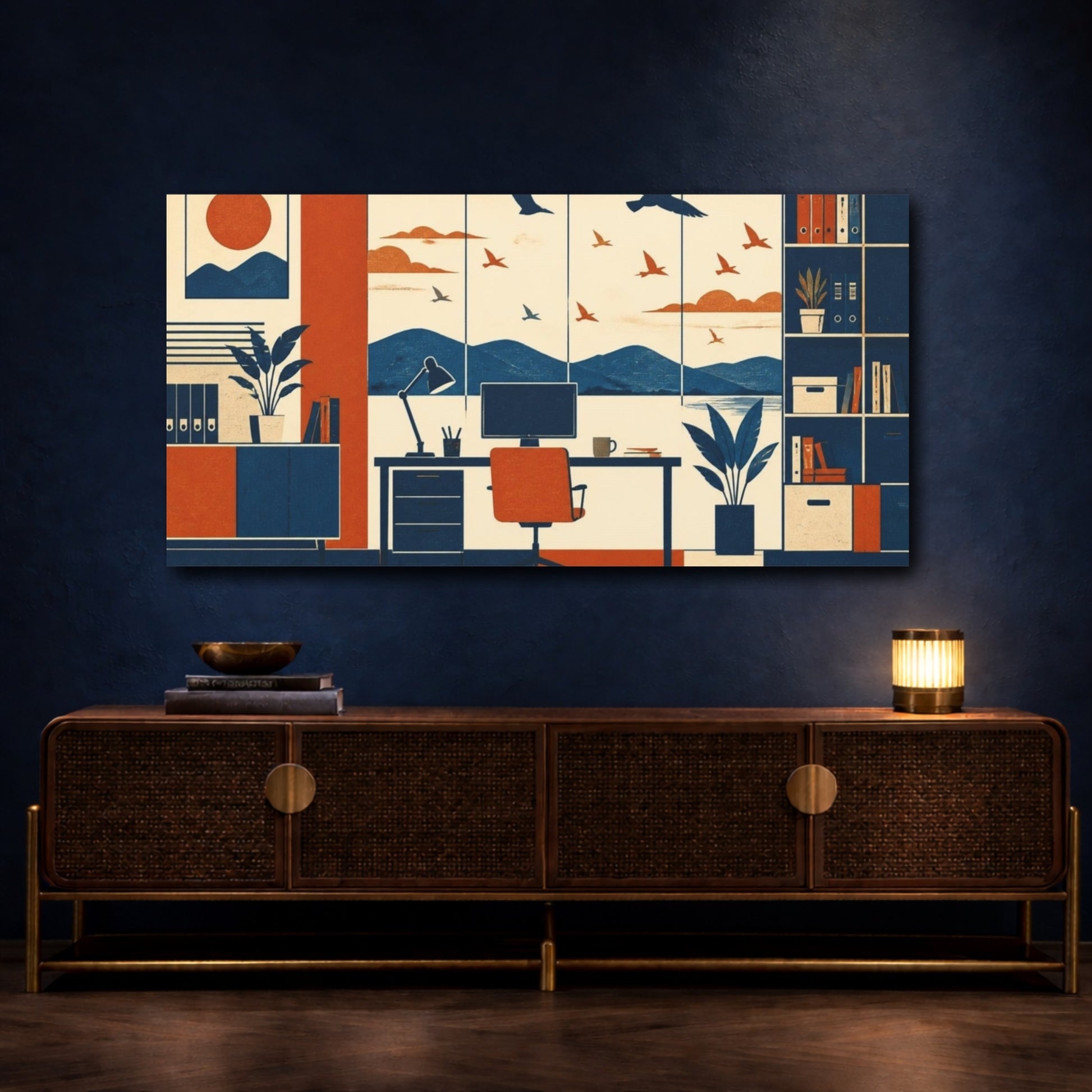 Mockup 4. Office Desk With Birds shown as canvas print