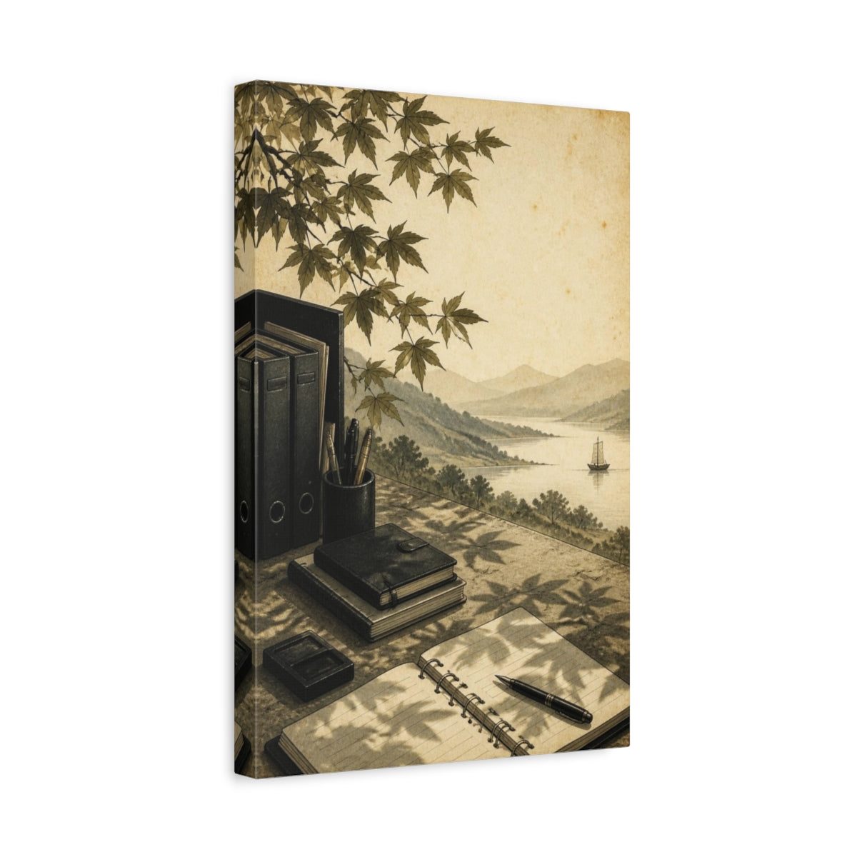 Side Mockup 4. Office Desk With Leaves shown as canvas print