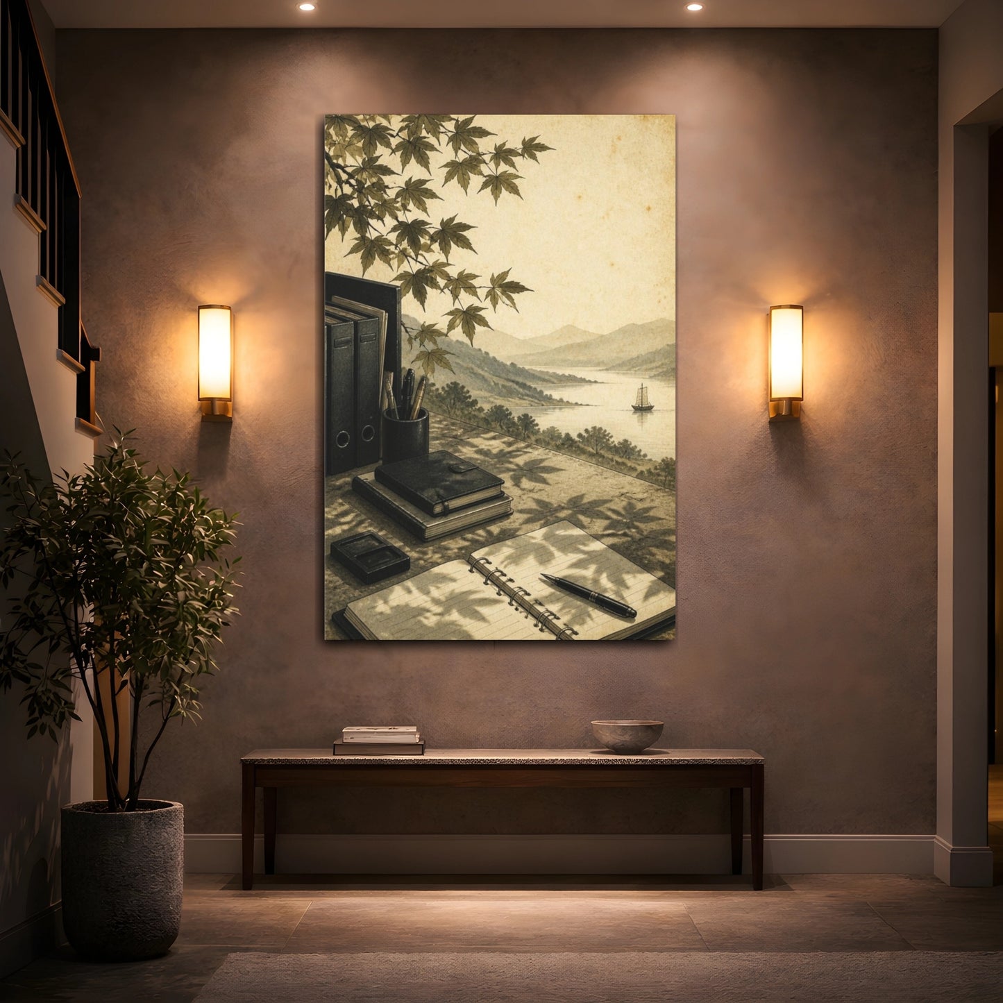 Mockup 2. Office Desk With Leaves shown as canvas print