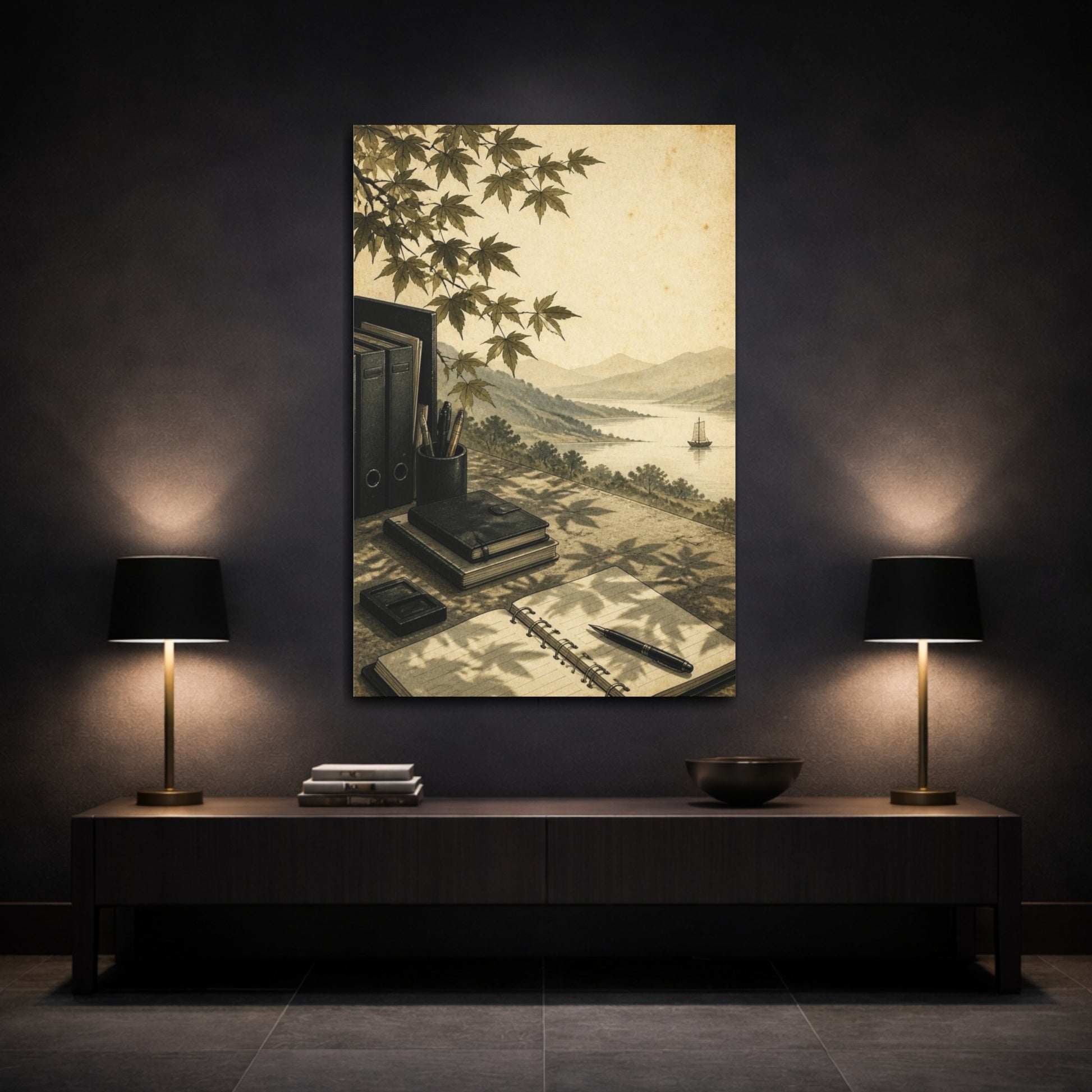 Mockup 3. Office Desk With Leaves shown as canvas print
