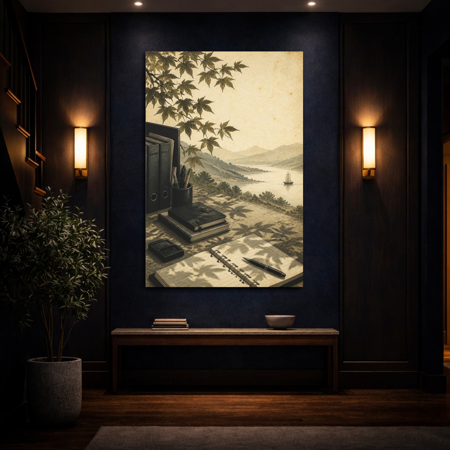 Mockup 4. Office Desk With Leaves shown as canvas print