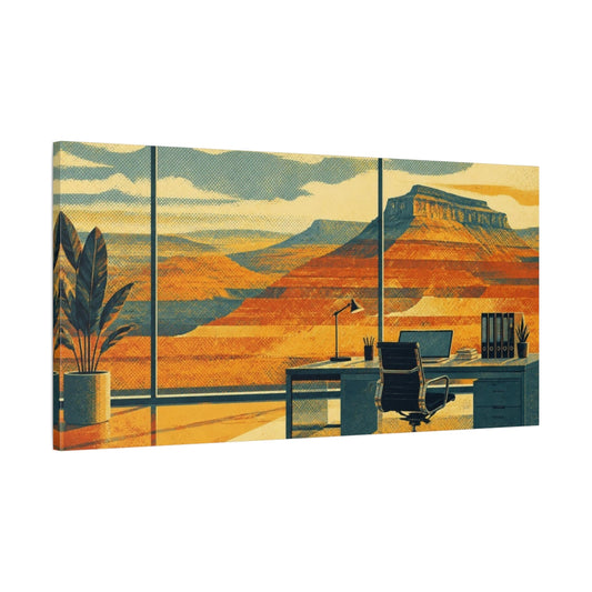 Main Mockup. Office Desk With Mesa View shown as canvas print