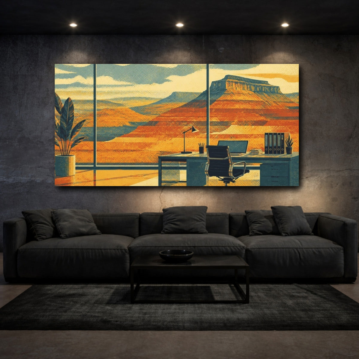 Mockup 3. Office Desk With Mesa View shown as canvas print