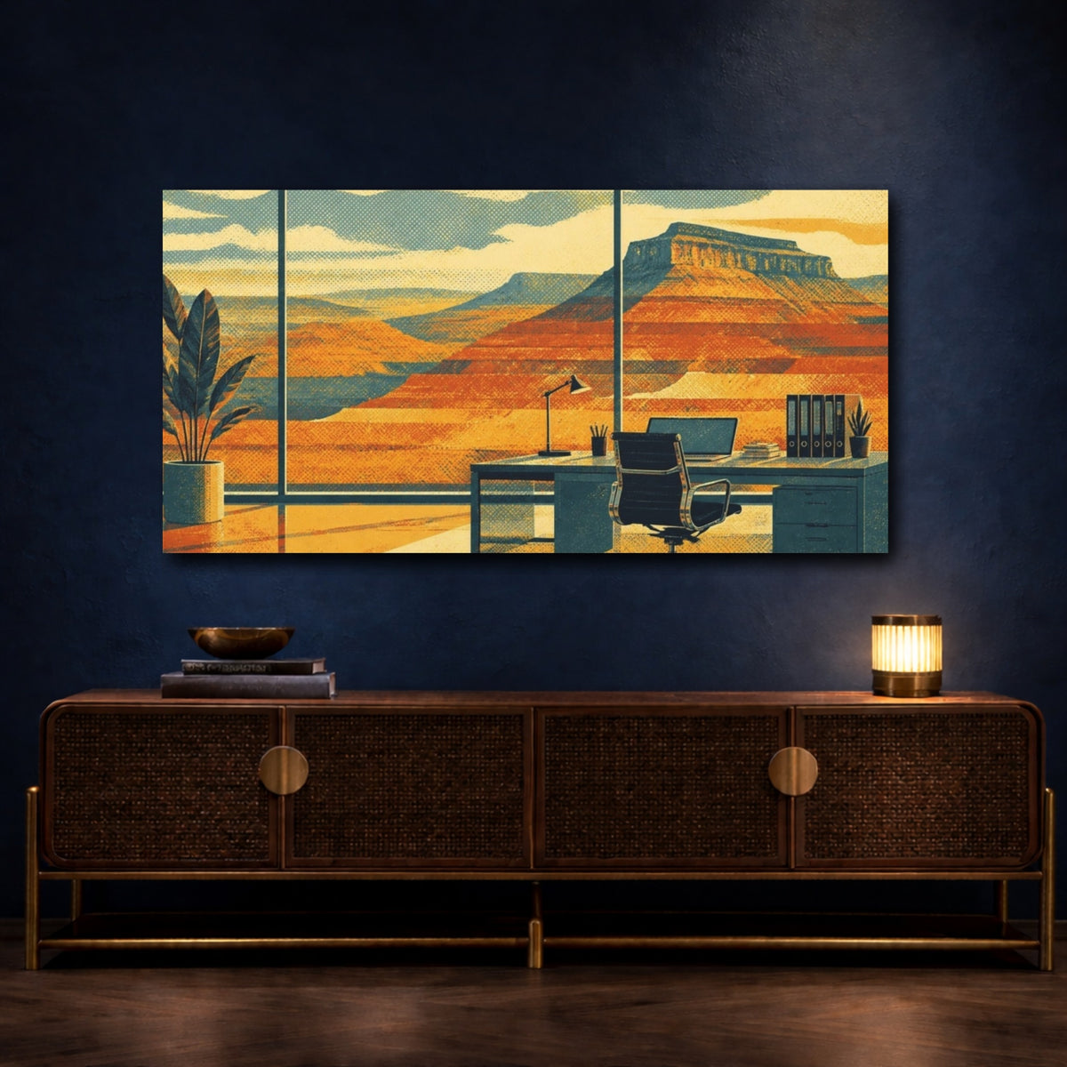 Mockup 4. Office Desk With Mesa View shown as canvas print