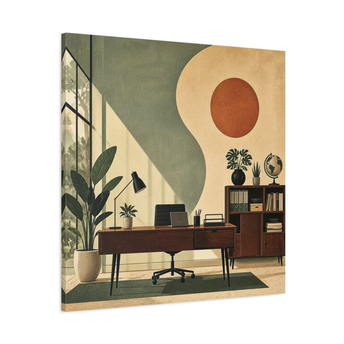 Main Mockup. Office Desk With Plants shown as canvas print