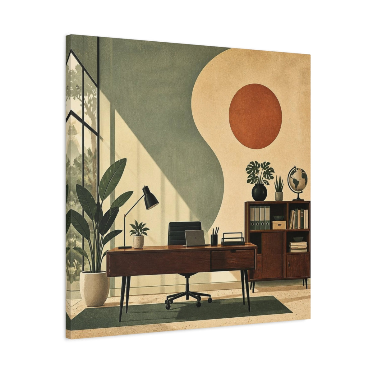 Side Mockup 3. Office Desk With Plants shown as canvas print