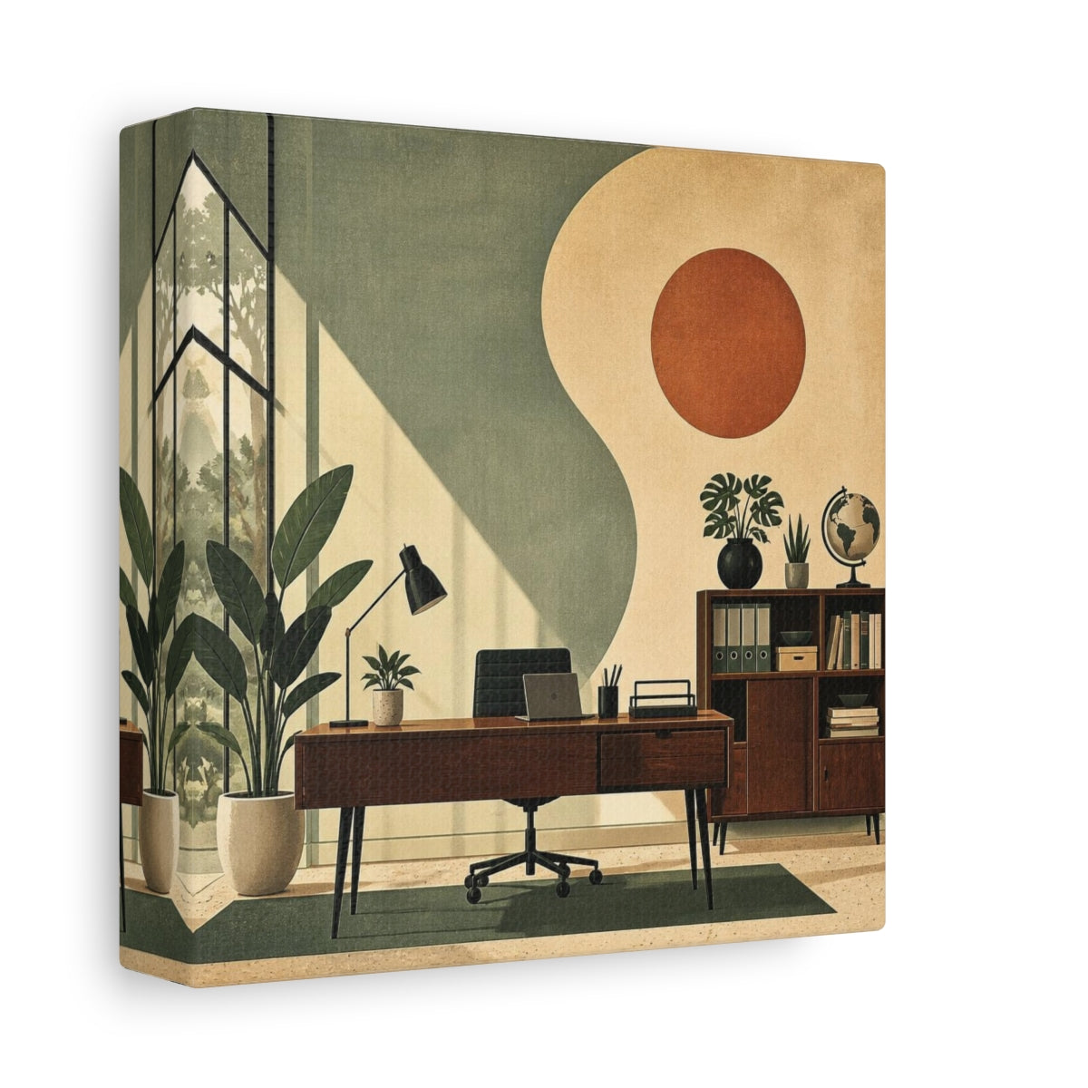 Side Mockup 2. Office Desk With Plants shown as canvas print