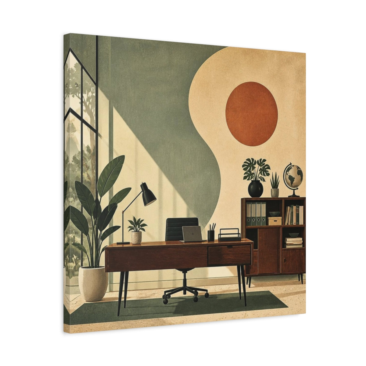 Side Mockup 4. Office Desk With Plants shown as canvas print
