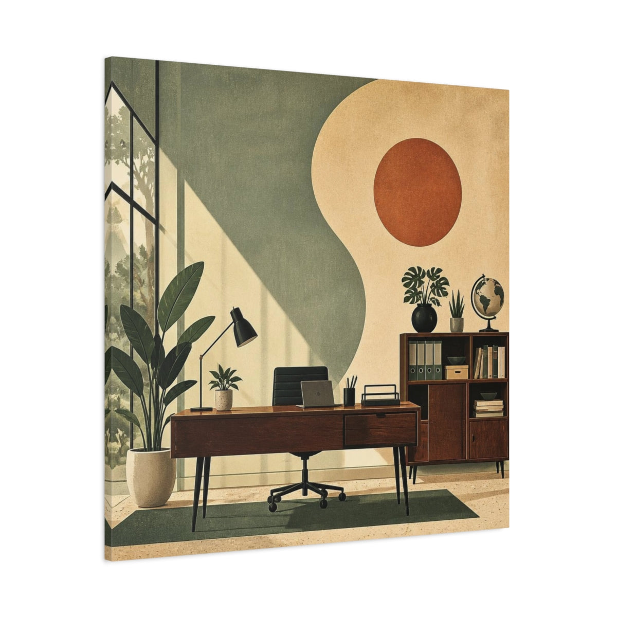 Side Mockup 1. Office Desk With Plants shown as canvas print