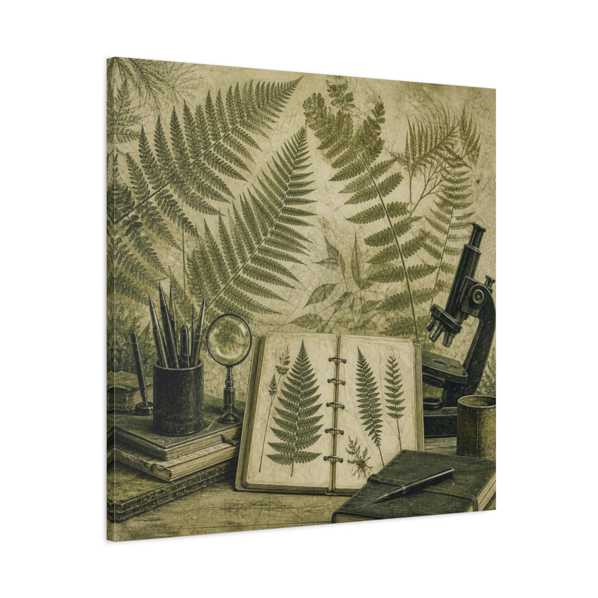 Main Mockup. Office Fern Herbarium shown as canvas print