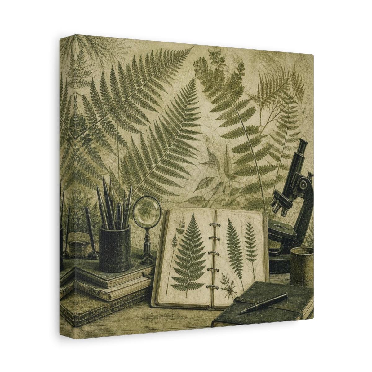 Side Mockup 9. Office Fern Herbarium shown as canvas print