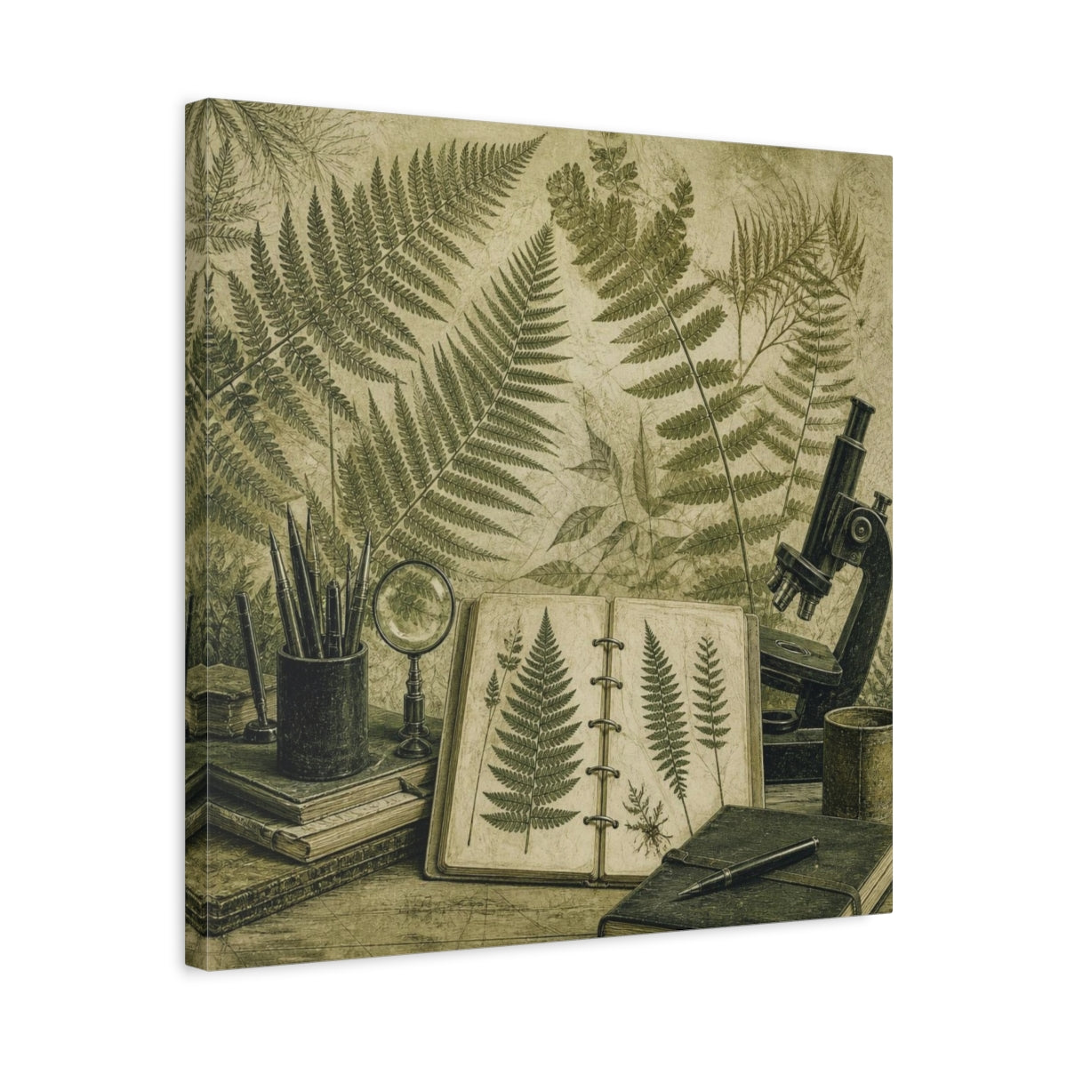 Side Mockup 5. Office Fern Herbarium shown as canvas print