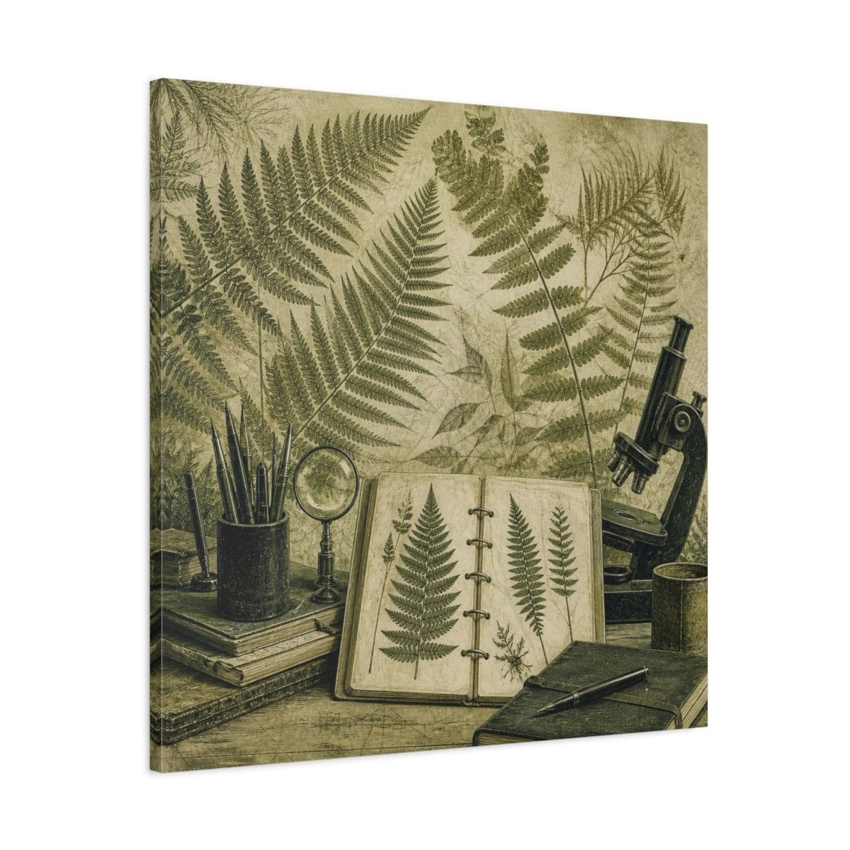 Side Mockup 3. Office Fern Herbarium shown as canvas print