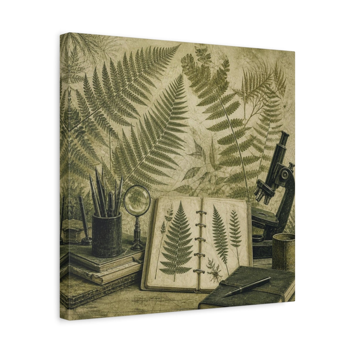 Side Mockup 6. Office Fern Herbarium shown as canvas print
