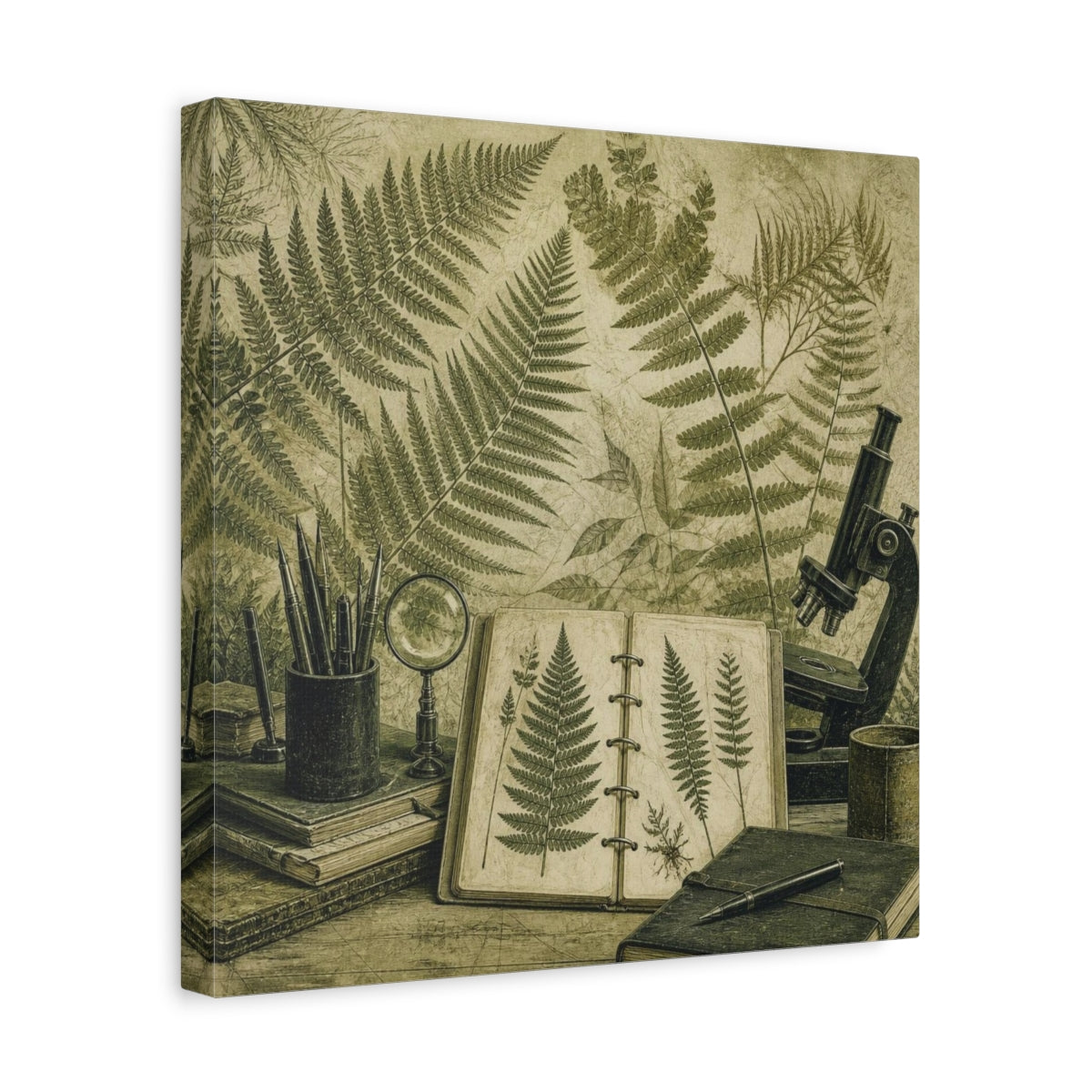 Side Mockup 7. Office Fern Herbarium shown as canvas print