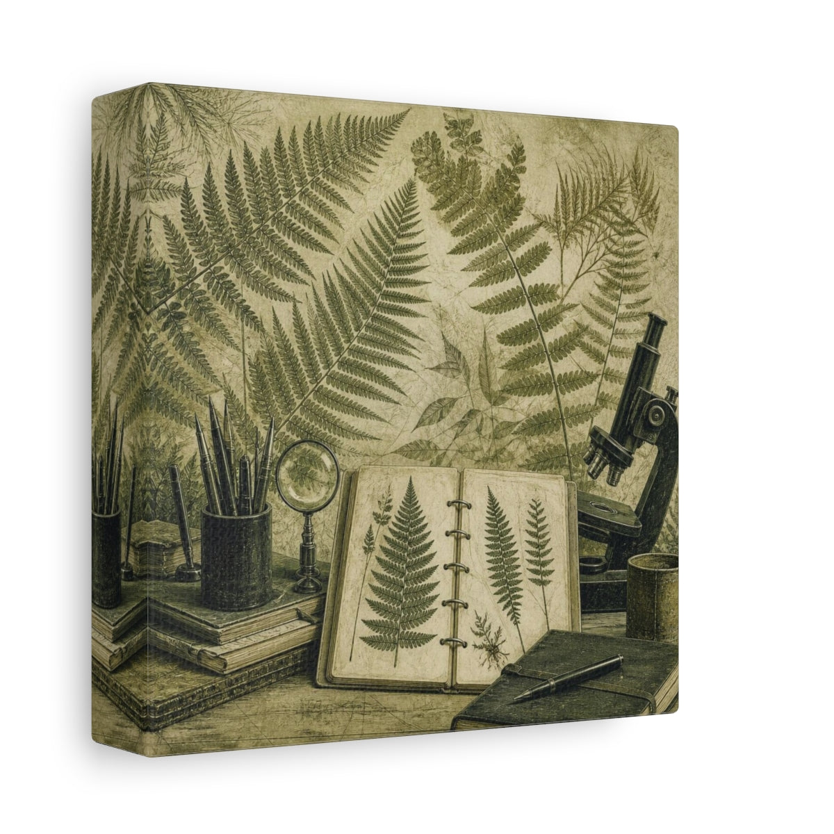 Side Mockup 2. Office Fern Herbarium shown as canvas print