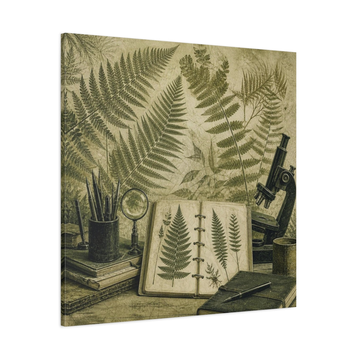 Side Mockup 1. Office Fern Herbarium shown as canvas print