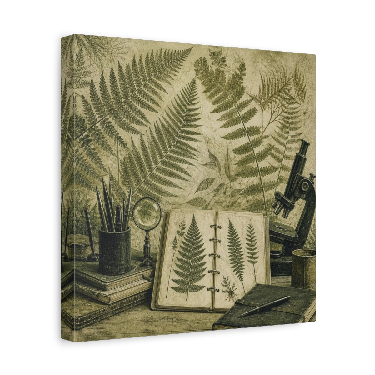 Side Mockup 8. Office Fern Herbarium shown as canvas print
