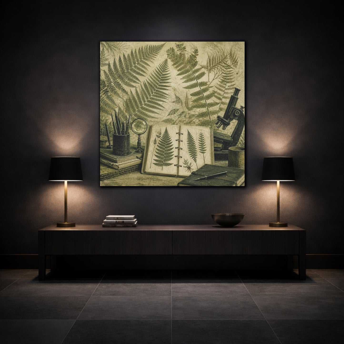 Mockup 3. Office Fern Herbarium shown as canvas print