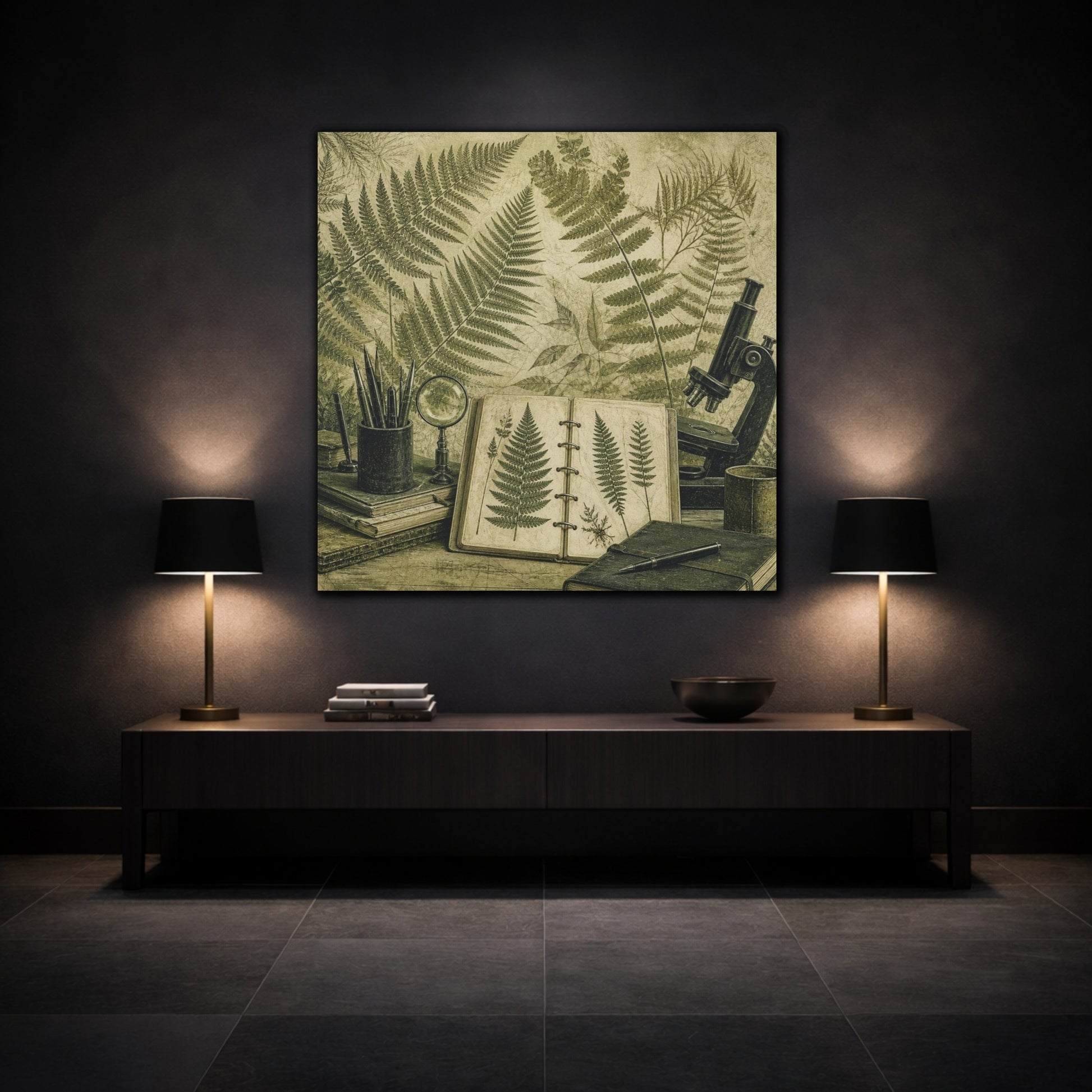 Mockup 3. Office Fern Herbarium shown as canvas print