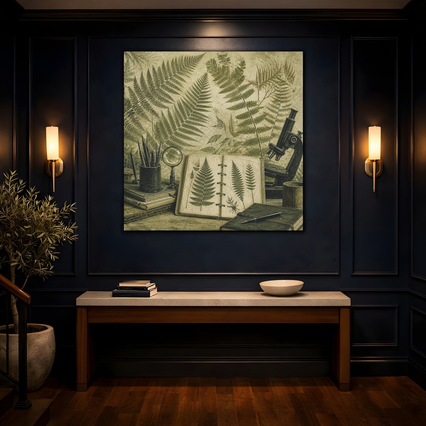 Mockup 4. Office Fern Herbarium shown as canvas print