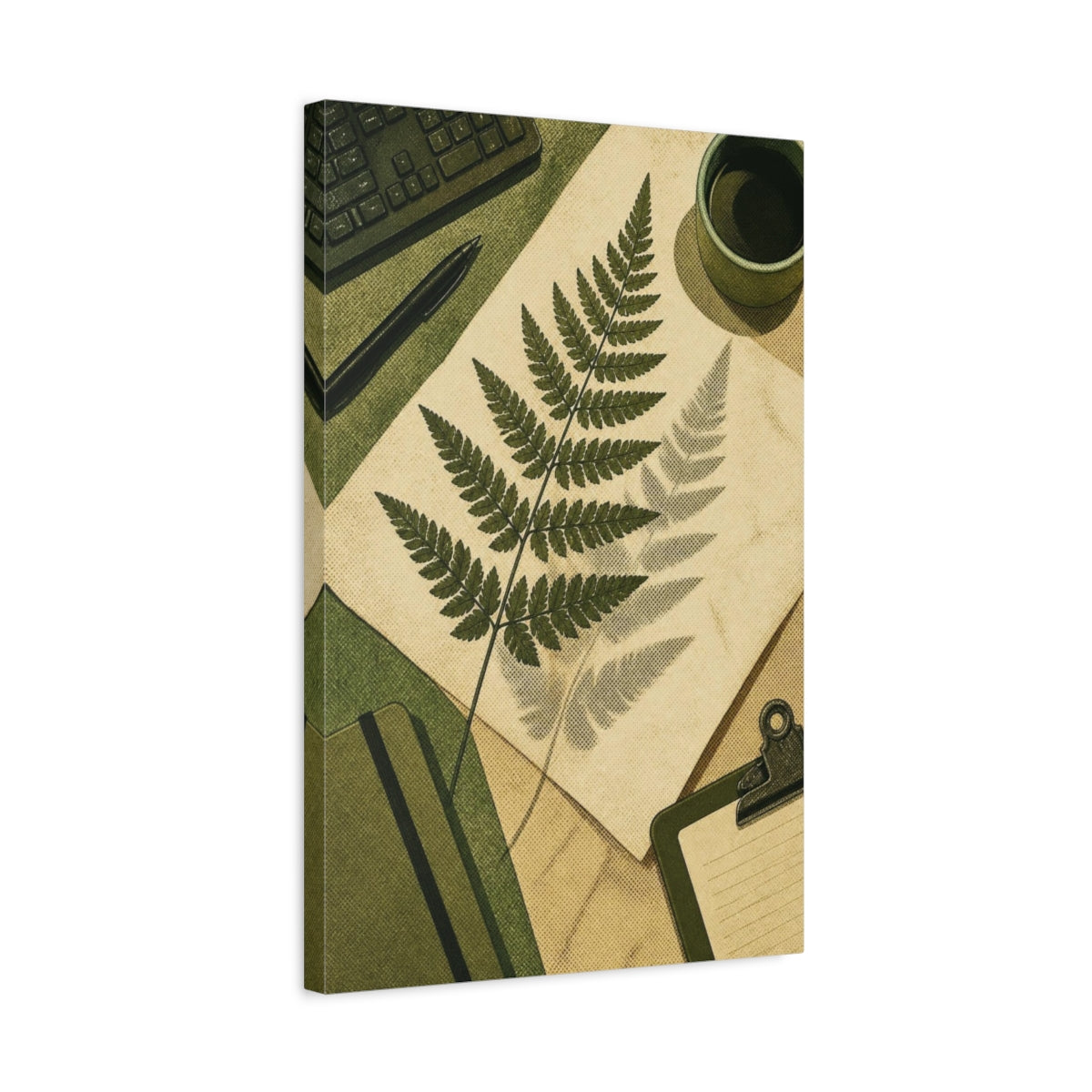 Side Mockup 3. Office Fern Specimen shown as canvas print