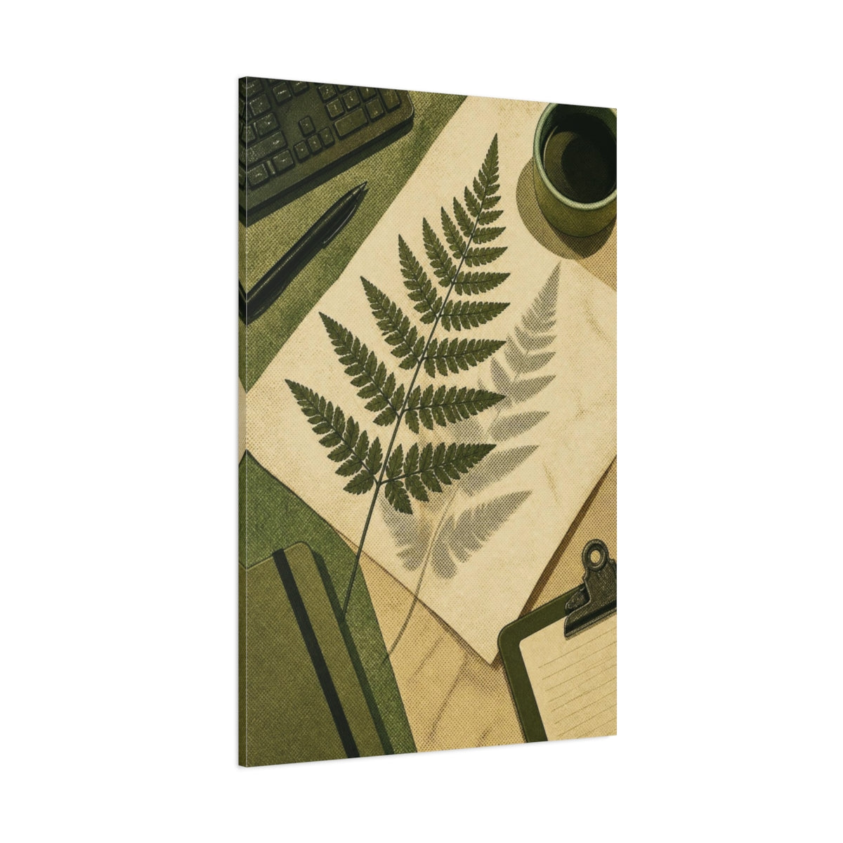 Side Mockup 1. Office Fern Specimen shown as canvas print