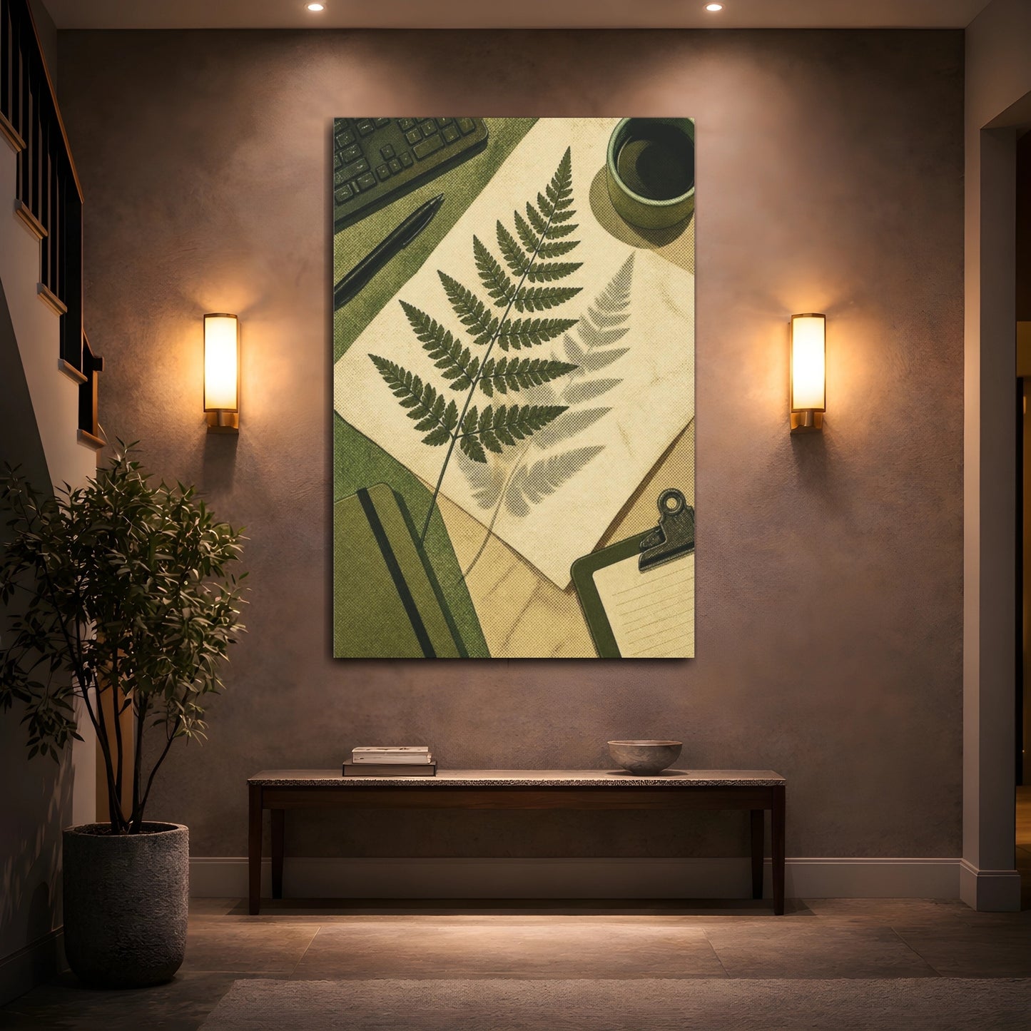 Mockup 2. Office Fern Specimen shown as canvas print