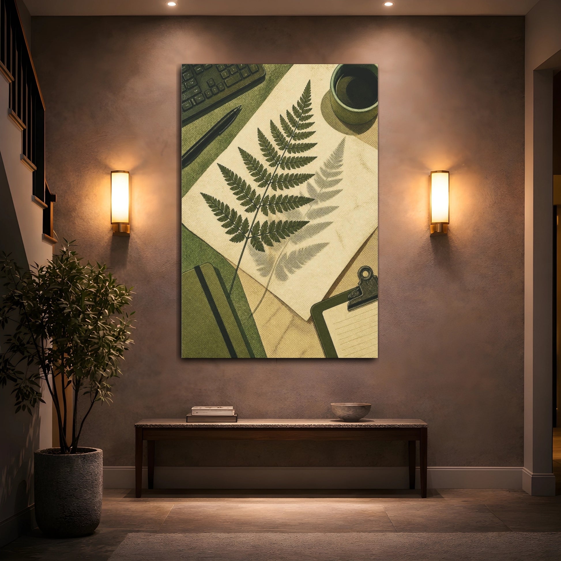 Mockup 2. Office Fern Specimen shown as canvas print