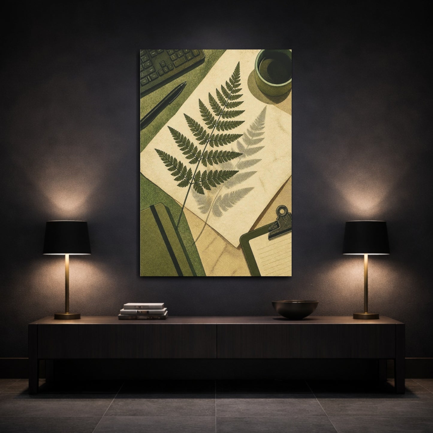 Mockup 3. Office Fern Specimen shown as canvas print