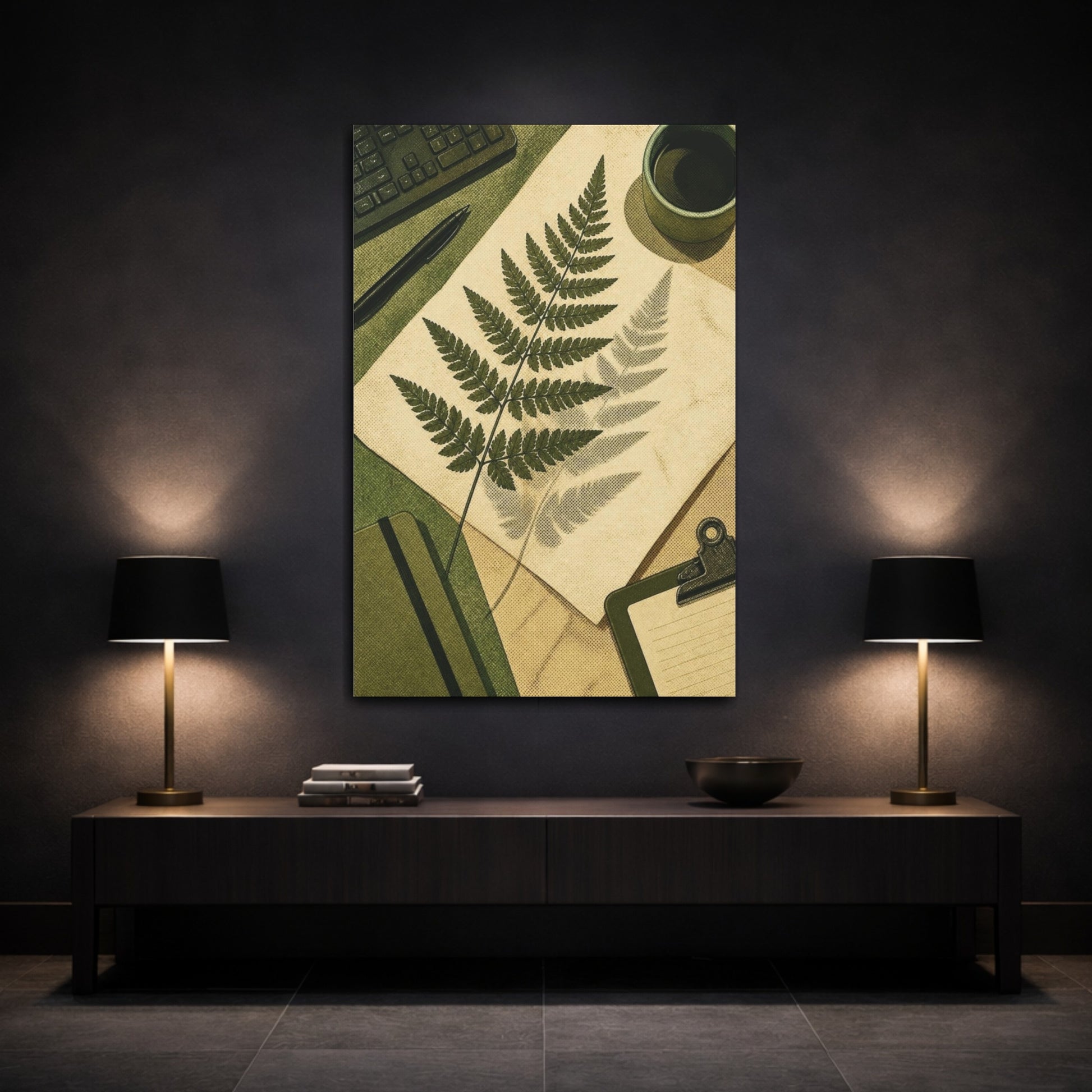 Mockup 3. Office Fern Specimen shown as canvas print