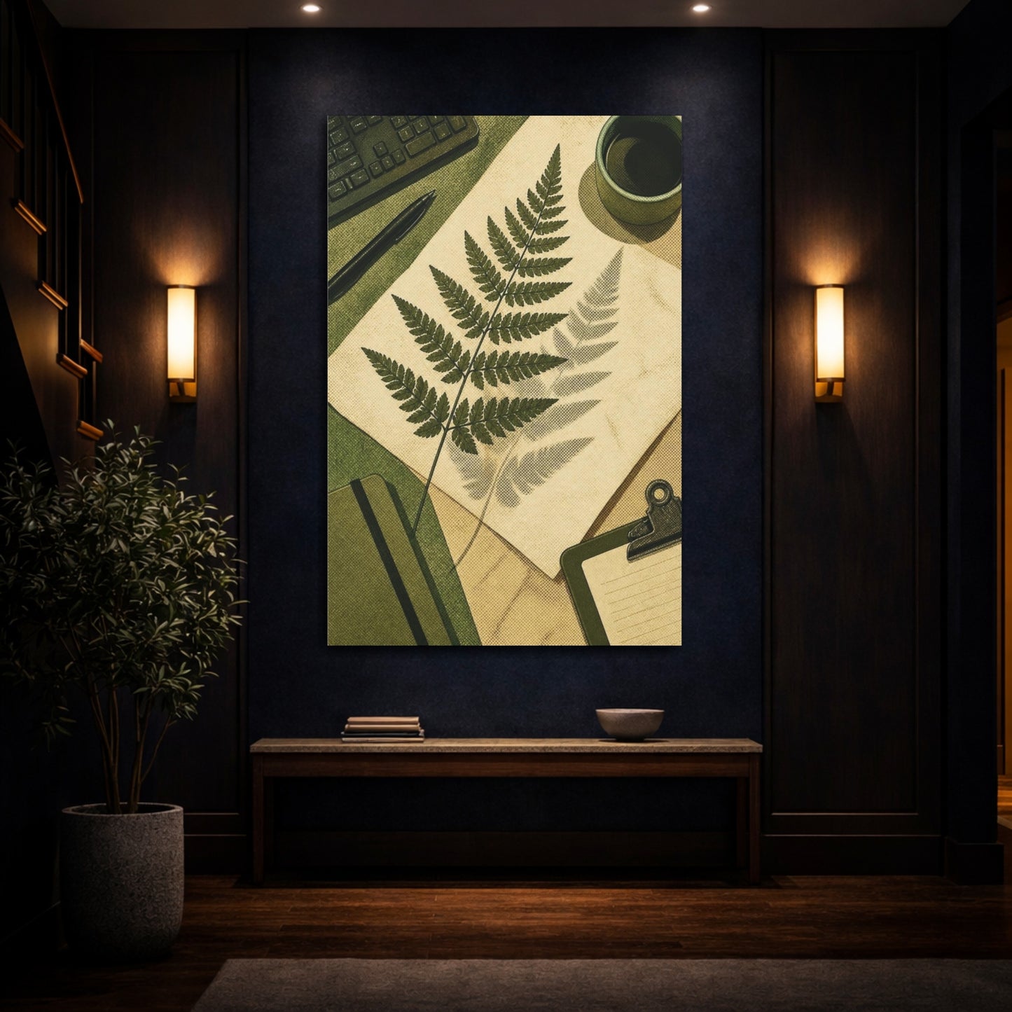 Mockup 4. Office Fern Specimen shown as canvas print
