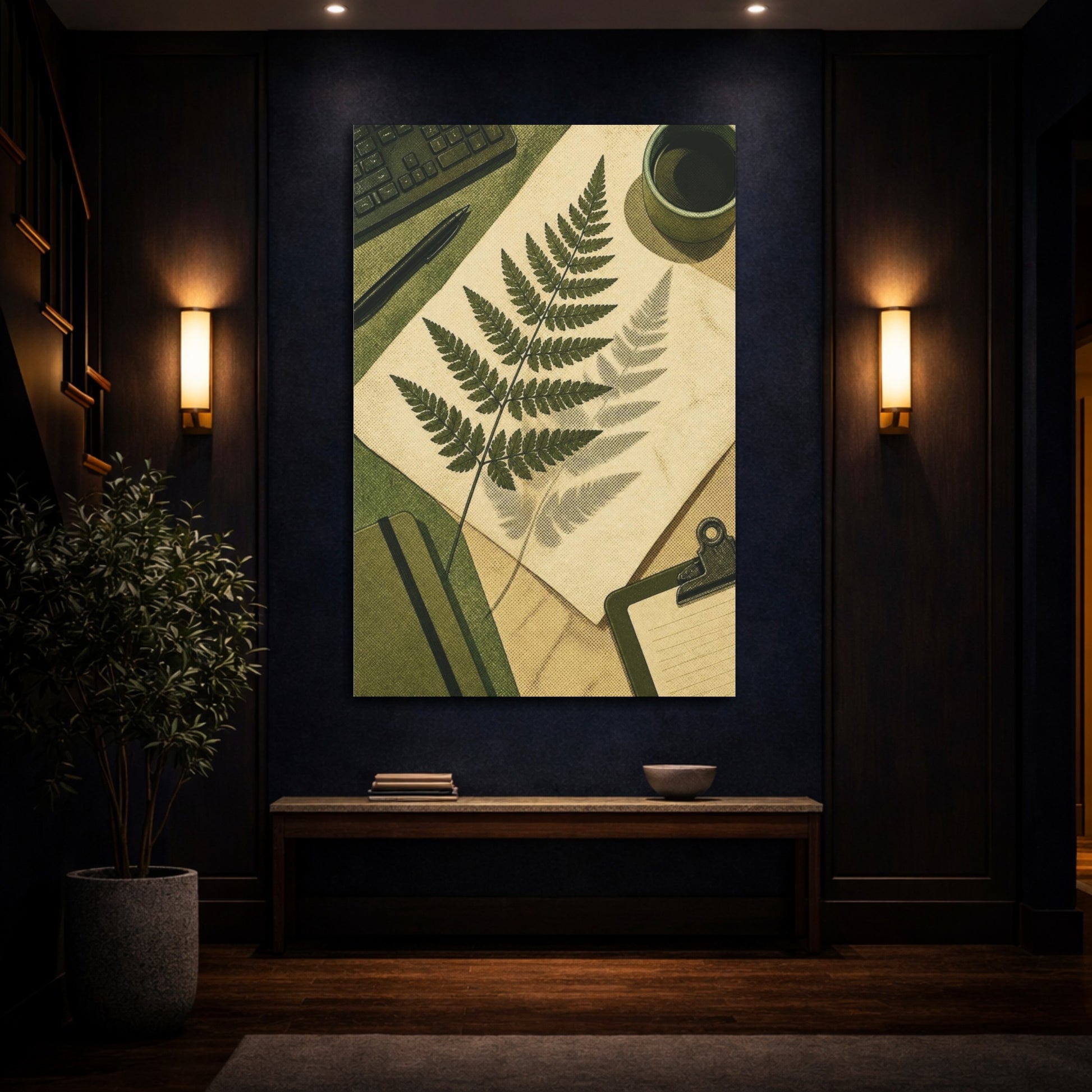 Mockup 4. Office Fern Specimen shown as canvas print