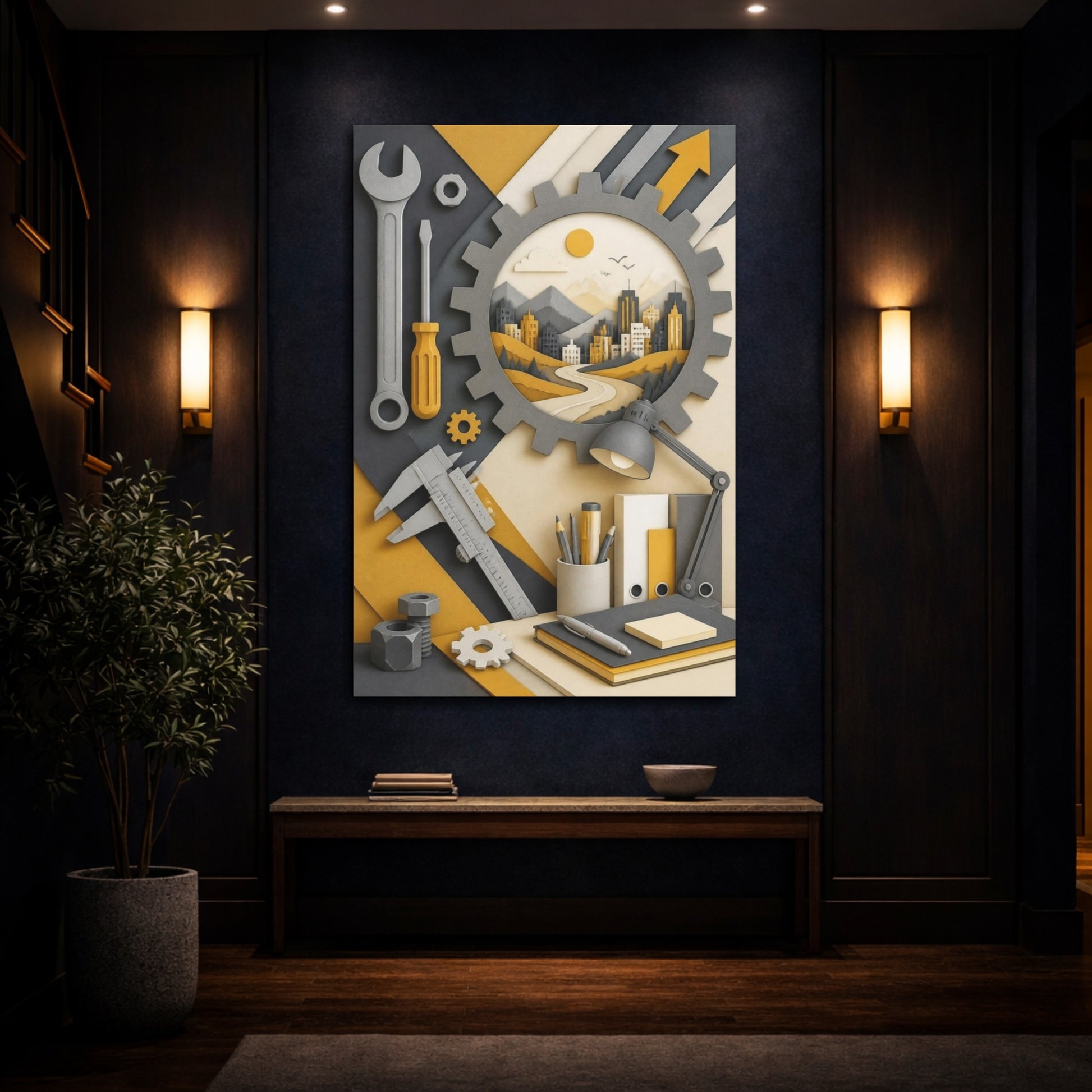 Mockup 4. Office Gear Cityscape shown as canvas print