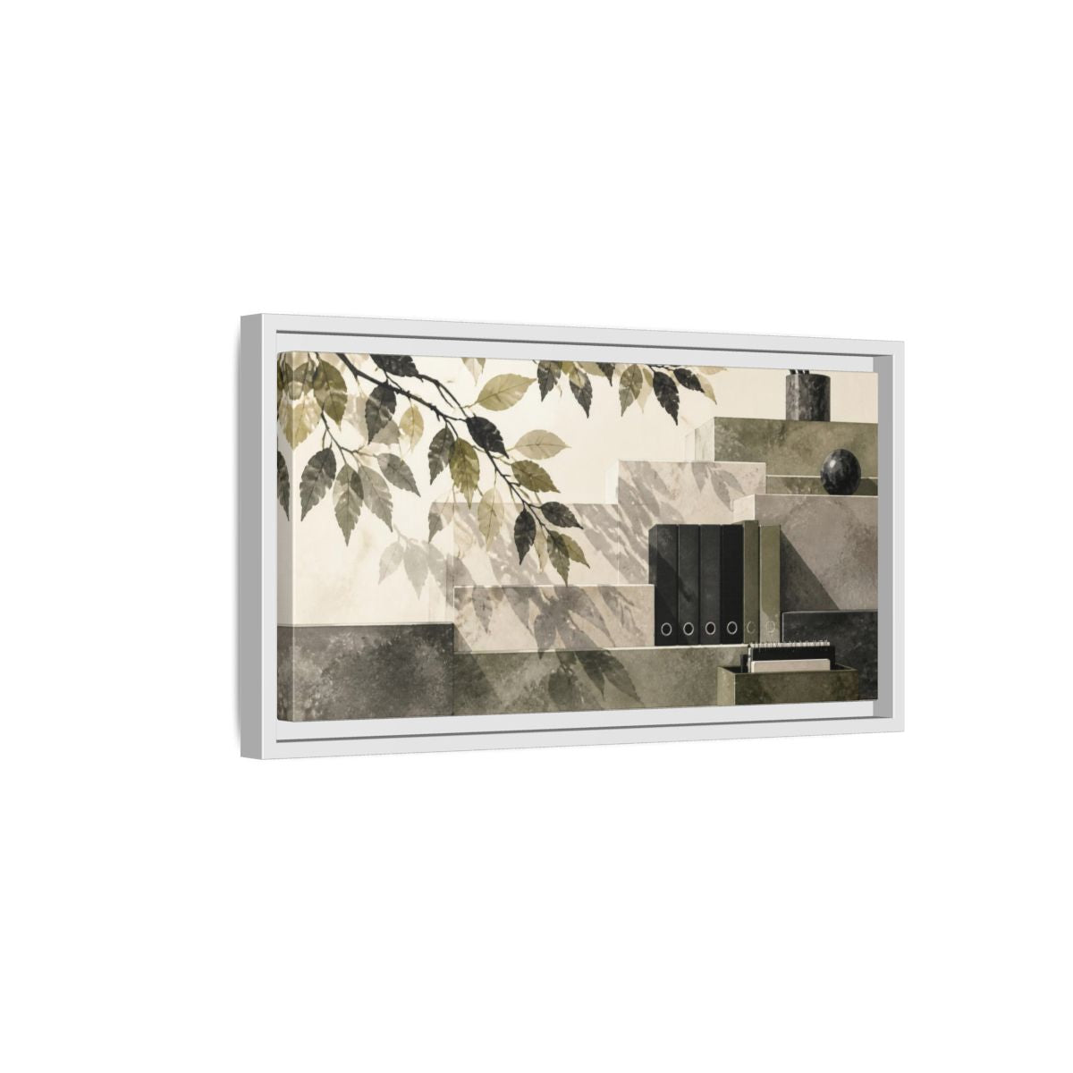 Side Mockup 6. Office Leaves Composition shown as framed canvas print