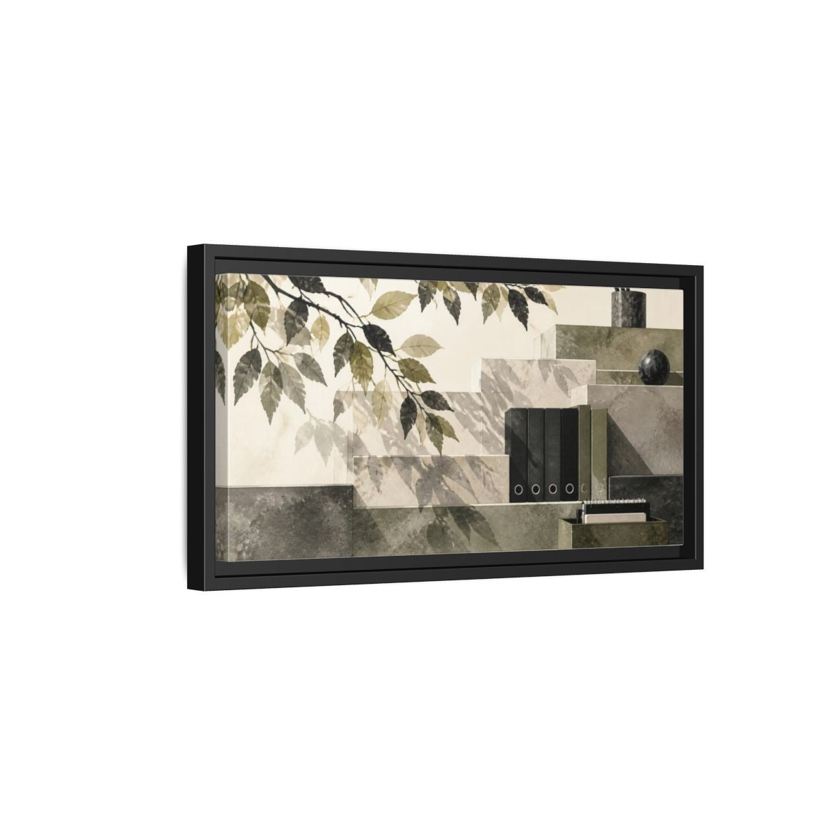 Side Mockup 8. Office Leaves Composition shown as framed canvas print